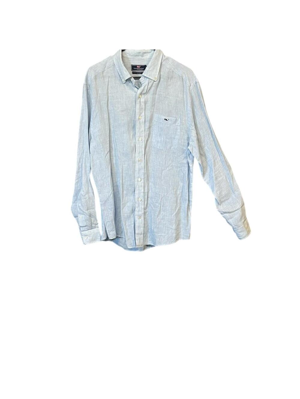 Vineyard Vines classic fit Tucker shirt men L blue white striped linen button